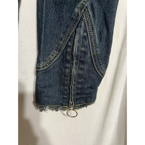 Ashley Stuart denim jacket raw hem rocker rockabilly biker Distressed Festival C - Picture 7 of 8